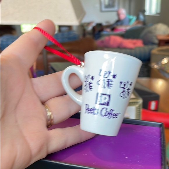 Peet's Coffee White Mug with Red Ribbon Christmas Ornament - Picture 2 of 2